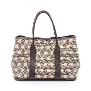 Hermes Garden Party PM Tote Bag Handbag Leather Canvas Toile Soie H Women's B...